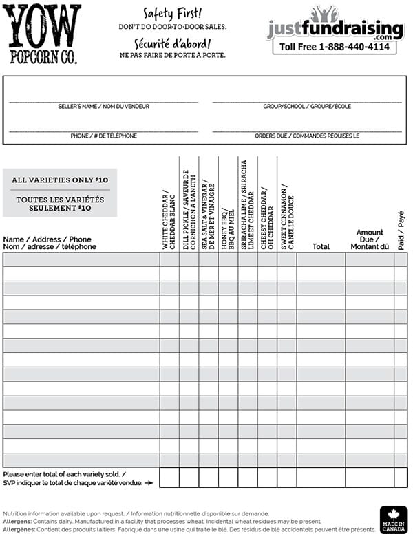 YOW Popcorn Fundraiser Canada Sell For Only 10 Each!